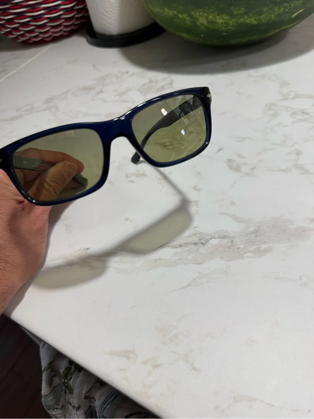 Persol Navy Blue Frame Sunglasses with Green Lenses